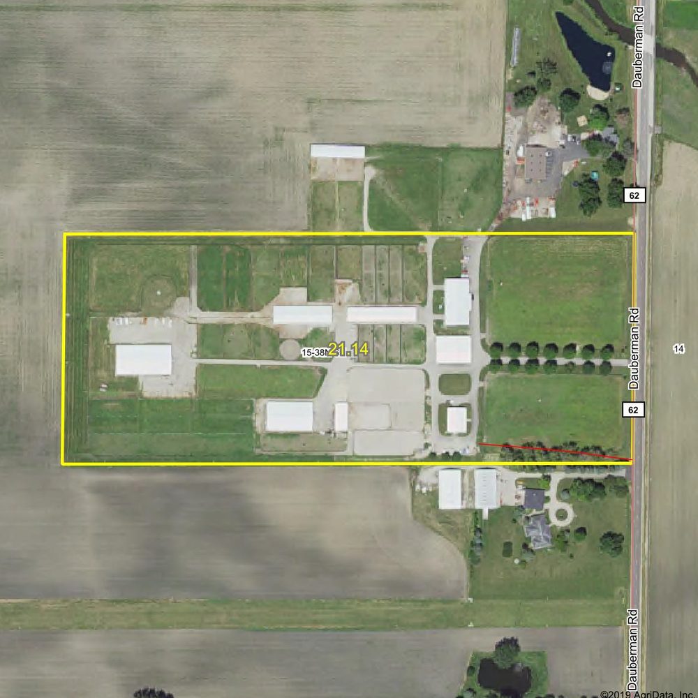 Aerial view of the property outlined in yellow
